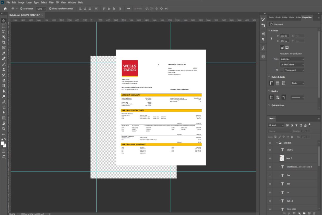 Modèle Word et PDF de relevé de compte professionnel Wells Fargo template
